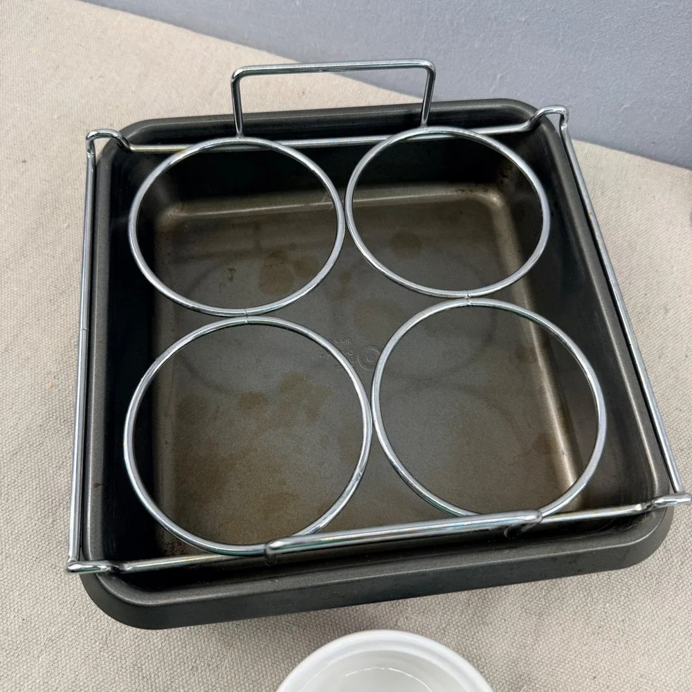 Chicago Metallic Creme Brulee Set 4 Ramekins 8x8 Pan Rack‎ Kitchen Torch